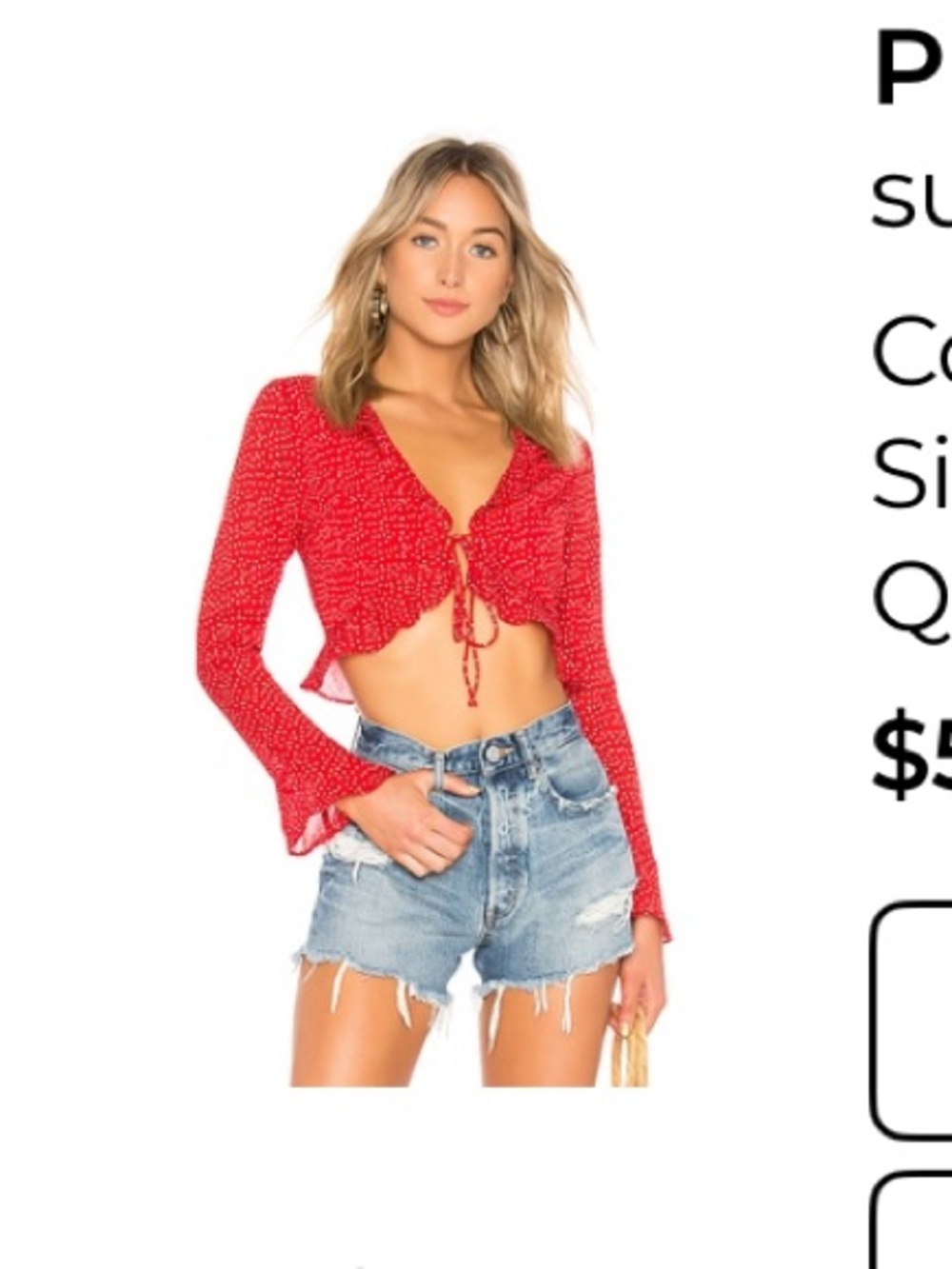 superdown Red Polka Dot Tie-Front Crop Top
